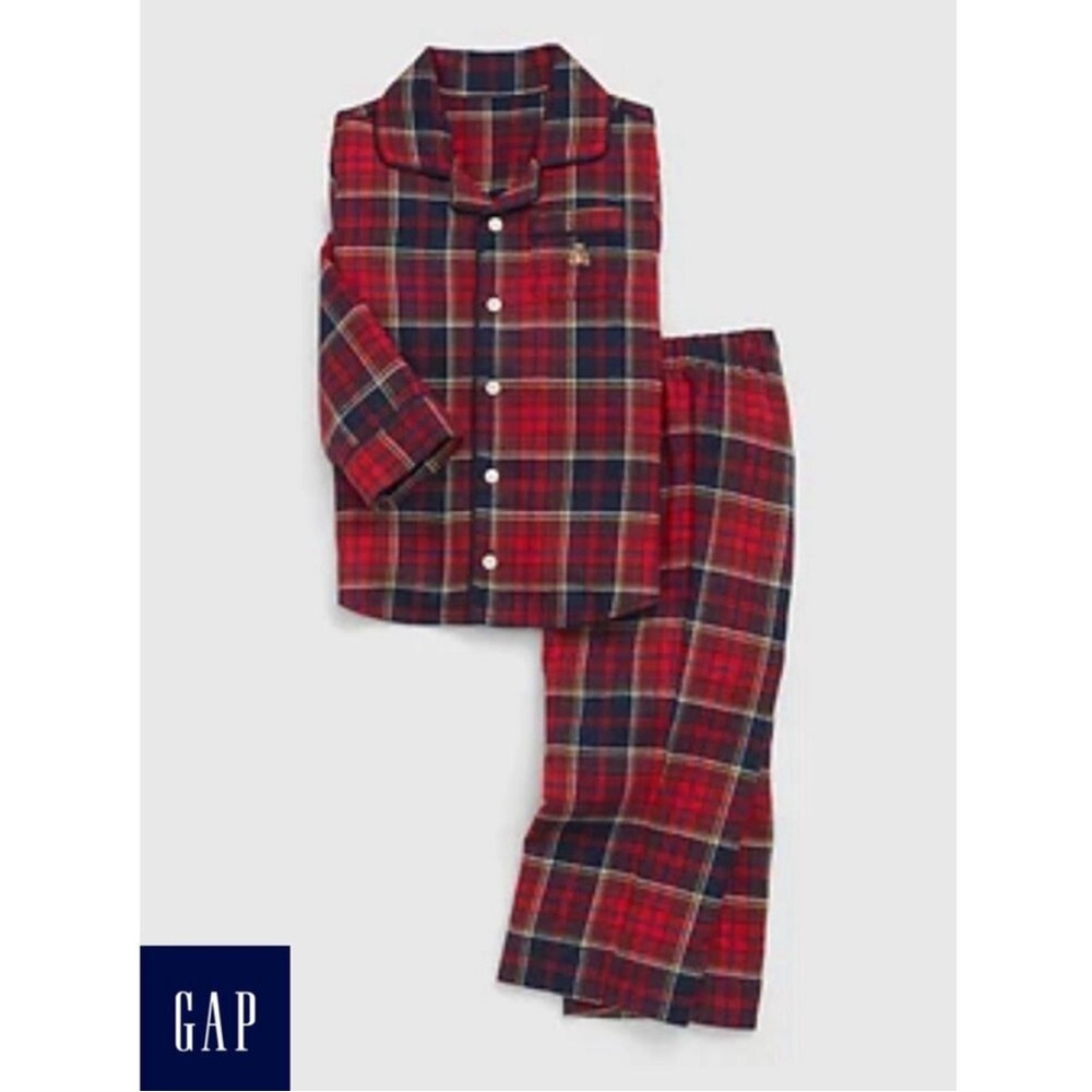 GAP Boys Red and Navy Plaid Flannel Kids Pajama Set, Sz 10